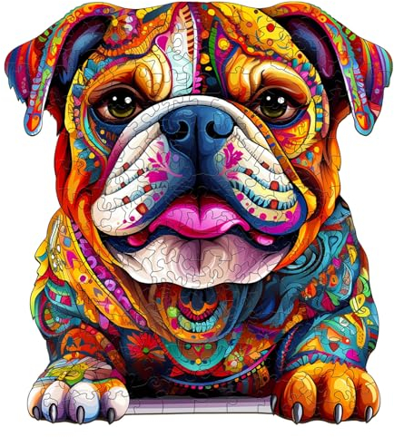 Tulolvae Holzpuzzle Erwachsene, Bulldogge 300 Teile Tiere Holz Puzzle, Unregelmäßige Einzigartige Form Puzzleteile, Holzpuzzle Tierform, Wooden Puzzle Mit Geschenkbox Aus Holz 13.6 * 12.5in