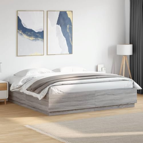 Faroom Holzbett Futonbett Bett 180x200 cm-Type-2 Bettrahmen Holzwerkstoff Einzelbett Doppelbett Bettgestell Grau Sonoma