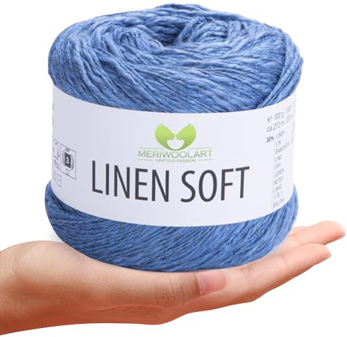 MeriWoolArt® Linen Soft Garn – Premium Naturgarn zum Stricken & Häkeln, 100g Leinengarn Baumwolle Viskose Mischung, atmungsaktiv, weich & umweltfreundlich, ideal für Kleidung, Tücher, DIY 7318