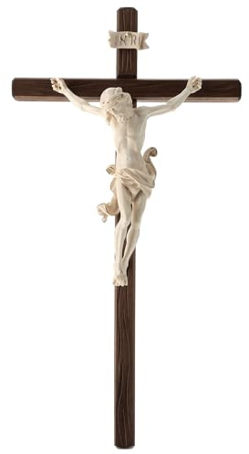 Holyart Crocifissi in legno: Crocefisso legno Val Gardena e Corpo di Cristo cera filo d'oro, 23 cm (9.06 inc.)