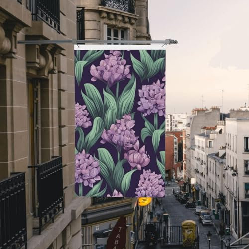 Flagge für den Außenbereich, doppelseitige Willkommensflaggen, vertikale Hausflagge, Hyazinthe, violette Blumen, Gartenflaggen, großes Urlaubsbanner mit Messingösen, dekorative Flaggen für den Innen-