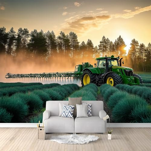 Papel pintado fotográfico impreso tractor agrícola máquina grande Papel pintado fotográfico de tejido no tejido 250 x 175 cm arte fotográfico pared de Verde pintado de pared imagen de pare
