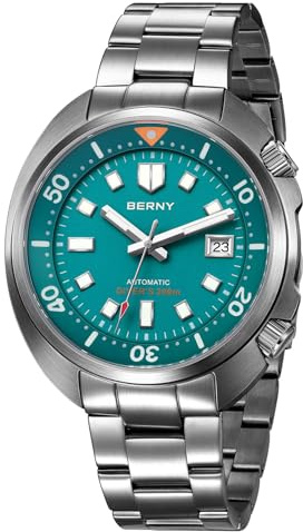 BERNY Automatische Herrenuhr Tauchuhr 20ATM Wasserdicht Herrenanaloge Mechanische Armbanduhr mit Superluminisierter Voll Edelstahl AR-Koating Saphirglas Mode Tauchuhr Geburtstagsgeschenk