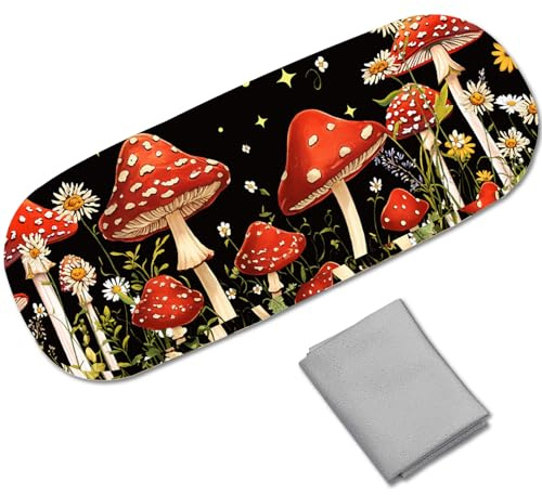 CREATCABIN Hartschalen Brillenetui Leder Sonnenbrillenetui Halter Tragbares Brillenetui Clamshell Schutzhülle Mit Reinigungstuch Für Damen Und Herren Reise Pilz 16.2x6.4x3.9cm