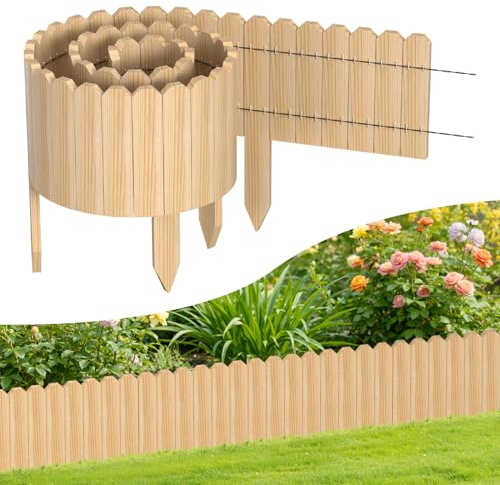 Ollewiellan Beeteinfassung Holz 200 x 30 cm – Flexible Rasenkante Holz für Garten, Rollborder Beetumrandung für Blumenbeet & Rasen, Gartenzaun Naturholz
