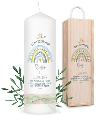 Lilletå ® Kommunionkerze Personalisiert Regenbogen H:25cm/⌀:8cm - Selbst Gestalten für Junge/Mädchen