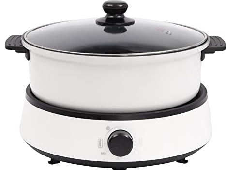 Electric Hot Pot Cooker, 4L Portable Electric Skillet with Nonstick Coating Hotpot 1350W Hotpot Chinese Pot Separate Design Multifunctional Electric BBQ Grill Pot, for 2-5 People (White)
