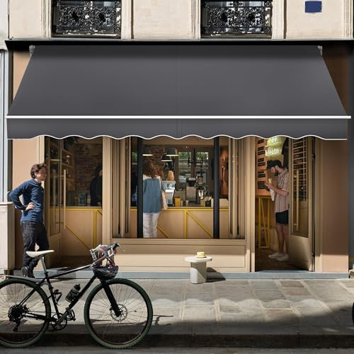 HENGMEI Tenda da sole in alluminio a morsetto, tenda da sole per balcone, tenda a cassettone, braccio pieghevole e parasole (400 x 300 cm)