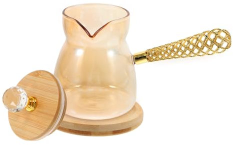 HEALLILY Glass Coffee Pot Long Handle Turkish Tea Brewer Stovetop Safe for Home Camping Carafe