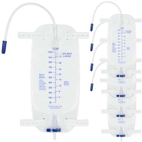 5 Pack Leg Urine Drainage Bag, 1000mL with Anti-Reflux Valve, 12 Tube Drainage and Adjustable Elastic Bands,Professional Urinary Bag for Home and Hospitals Health Aids