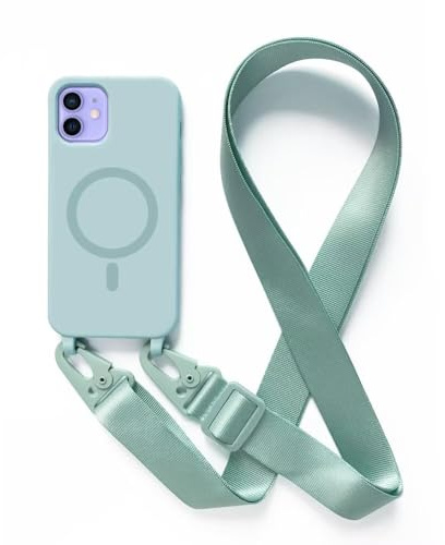 2NSPDRGNI Handykette Schutzhülle kompatibel mit iPhone 12 Mini Handyhülle mit Band,Kabellosem Laden Hülle Halsband Lanyard Silikonhülle,minzgrün