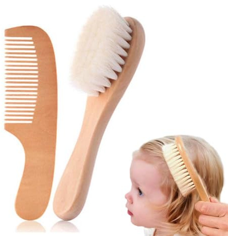 JUGUTA Peine Bebe, Juego De Cepillo De Pelo Para Bebé Y Peine Para Bebé, De Madera Natural, Con Cerdas Suaves De Cabra, Cepillo Suave Para Bebés Y Niños Pequeños