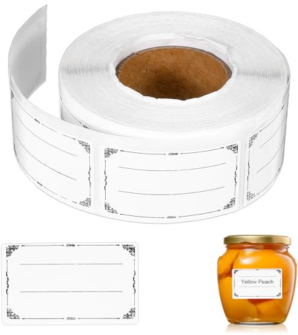 YUXMU 1 Rolle 600 Stück Etiketten Selbstklebend, 30x50mm Klebeetiketten zum Beschriften Marmeladen Aufkleber Etiketten Lebensmitteletiketten Gefrieretiketten für Gläser Marmelade Flaschen Tüten