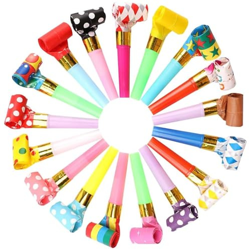 30 Pcs Party Blowers,Colourful Party Blowers Whistles for Kids Adults Horn Poppers,Noisemakers Generator Toy Accessories for Birthday Anniversary Masquerade Wedding Graduation Christmas Supplies Funny