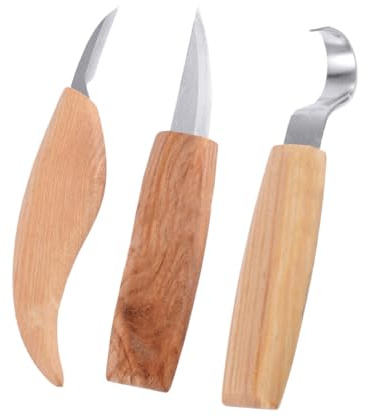 Gogogmee 3 Piezas de Tallado Acero Inoxidable para Madera Cuchillas de Corte y Ergonómicas con Mango de Roble para Esculpir Cucharas y Detalles de Madera Herramientas de Mano Resistentes y