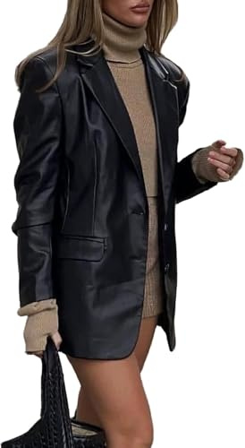 Chaquetas Blazer De Cuero para Mujer Chaquetas De Traje De Piel Sintética De Manga Larga Casual Blazers De PU con Botones, 5, XL