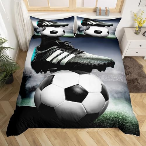 Funda Nordica Cama 135/150 Fútbol 3D Ropa de Cama de 3 Piezas, Funda Nórdica 240x220 Tema Deportivo Fundas de Edredón Microfibra con Cremallera y 2 Fundas de Almohada D-62