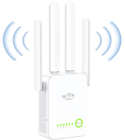 Ripetitore Wifi potente per casa, 300Mbps Ripetitore WiFi per Casa Dual Band (2.4GHz/5GHz),con 4 Antenne ad Alto Guadagno,Estensore Amplificatore di Segnale Wi-fi,Compatibile con Tutti i Modem Router
