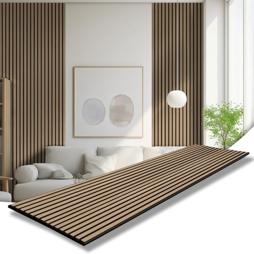 AKK-STAR Akustikpaneele Holz 2Pack (4 Stück) 240x60cm 5,76m² Wandpaneele in Holzoptik für Schallschutz & Dekoration | 3D Wandpaneele für Wohnzimmer, Homeoffice | Zur Wandmontage (Eiche Geölt 16#)