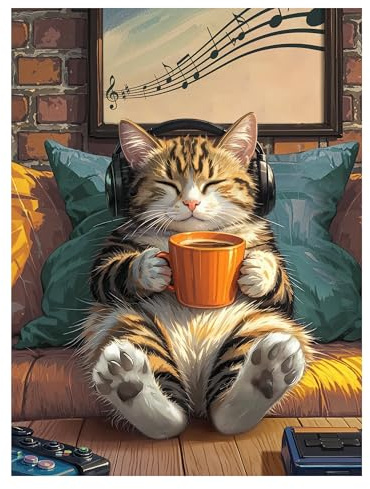 Diamond Painting Katze 5D, Diamant Painting Tiere für Erwachsene, 30x40cm | Full Drill Kit mit 20% Extra-Steinen; Gaming-Katze mit Kopfhörern für Anfänger, DIY-Basteln, Entspannung, Wanddeko & Geschenk