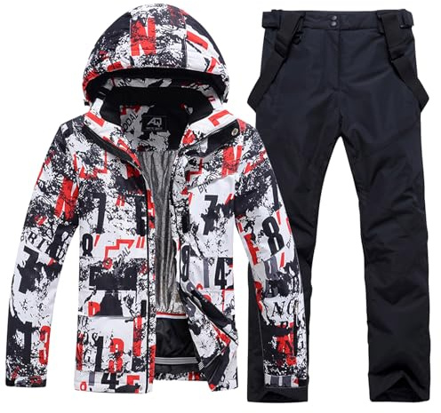 HOUZONIY Skiddräkt för män, set för män, overall, varm, vindtät, 2-delad snödräkt (238+svart M)