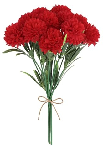 KEUKORZ 12Pcs Artificial Red Ball Chrysanthemum Rose Flowers, Faux Silk Floral Stems for Home Décor, Wedding Arrangements, Table Centrepieces