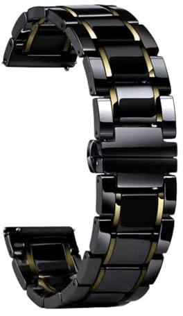 Keramiskt klockarmband 14 mm 18 mm 20 mm 22 mm metallband med snabbkoppling Universal Justerbar(Black and gold,22mm)
