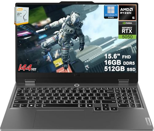 Lenovo LOQ Gaming AI Laptop | 15.6 pulgadas FHD 144Hz (100% sRGB G-SYNC) | AMD 6-core Ryzen 5 220 | 16GB DDR5 512GB SSD | GeForce RTX 5050 440 AI Tops | Cámara de privacidad retroiluminada de 5MP