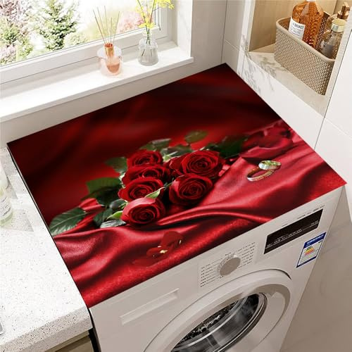 Hearda Housse Machine a Laver Marguerite 3D, Dessus Tapis Lave Linge Antidérapant, Housse de Protection pour Machine à Laver Top, Tapis de Protection pour Dessus Sèche-Linge (Rouge,30x40cm)