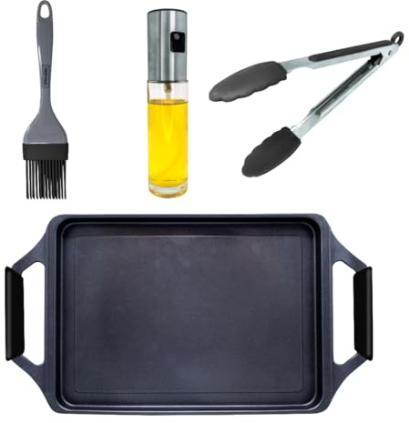 NERTHUS FIH 1670 – Plancha Asador de Aluminio Fundido Quantanium PPG – Inducción, Gas y Vitrocerámica – 43 cm – Set con Pinzas, Brocha y Spray Aceite