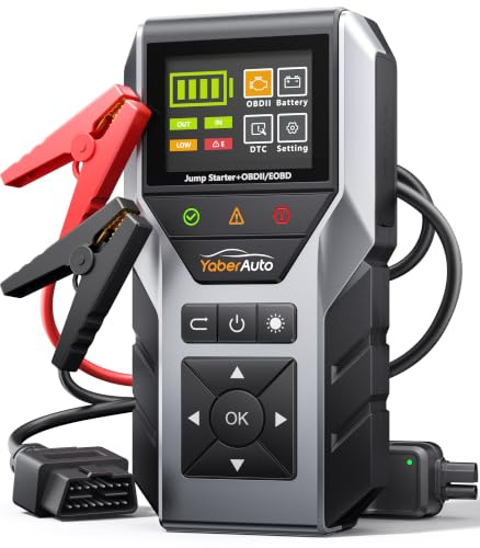 YaberAuto Starthilfe Powerbank für Pkw mit OBD2 Diagnosegerät ＆ Autobatterie Tester, 7000A Starthilfe Powerbank für All Benzin/10,0L Diesel, 16800mAh Starter Powerbank mit Starthilfekabel, LED-Licht