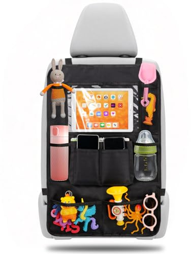 Protector de respaldo de coche para niños con 10 bolsillos de almacenamiento, organizador de asiento de coche de tela Oxford, impermeable y fácil de limpiar, evita patadas y arañazos, ideal para