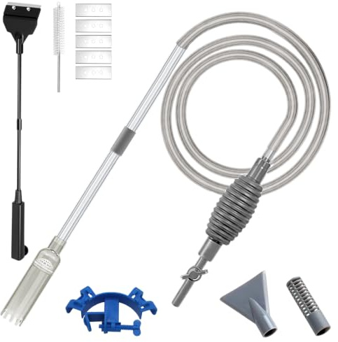 Herbst Aquarium Reiniger, 3.2m Mulmsauger Aquarium mit 2 in 1 Algenschaber | Fischwasserglas & Wasserwechsel Teichsauger mit Einstellbare Durchflussregelung Wasserwechsel Pumpe Sicher für Fische