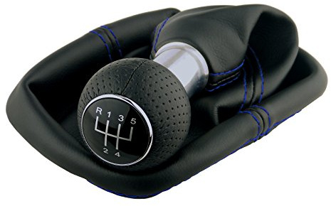 Schaltsack & Schaltknauf für VW Golf 2 3 4 Polo 6N für Passat 35i - 5 Gang - Schwarz - Blau - Chrom - Schaltmanschette Schalthebel Manschette für Schaltung - Knauf Hebel für Schaltgetriebe - A254-10