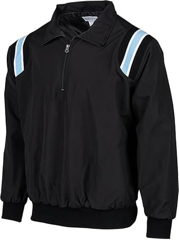 SMITTY | BBS-320 | Major League Style | Baseball Softball Water Resistant Microfiber Shell Pullover Umpire Jacket | Umpire's Choice! (Black w/Black, White, Powder Blue Inserts, Large)