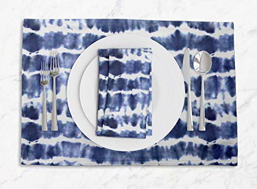 S4Sassy Blu Onda Shibori Sottopiatti reversibili per Sala da Pranzo Stampata con tovaglioli