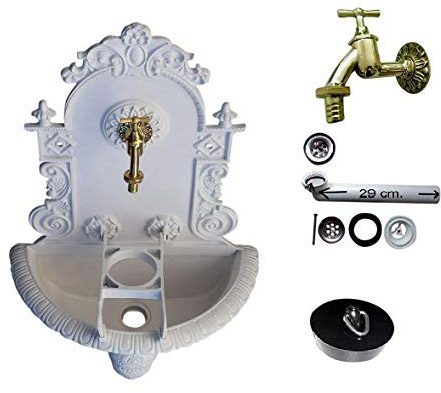 Wandbrunnen Graf von Gerlitzen Blumenampel Alu Bassena Wand Brunnen Kran Ablauf weiß MG1-FF-W