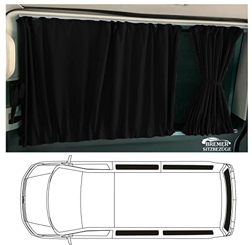 BREMER SITZBEZÜGE Maß Gardinen Vorhänge Sonnenschutz kompatibel mit Mercedes Vito Viano W639 kurzer Radstand 2003-2014 in Schwarz Camping Zubehör Wohnmobil Zubehör Camper Gardinen Set 702
