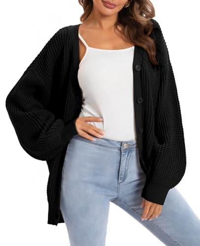 QUALFORT Cardigan Sweaters for Women 100% Cotton Button-Down Oversized Knit Outerwear Fall Tops for Women 2026