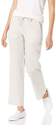 Amazon Essentials Women's Pull On Linen Blend Drawstring Relaxed Fit Wide Leg Pant, Ecru, Large