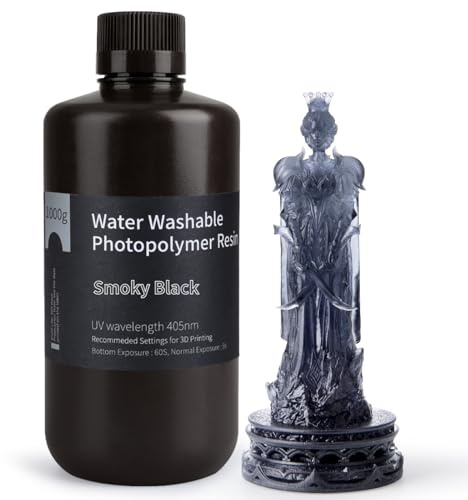 ELEGOO Wasser Waschbares 3D Drucker Resin, Water Washable UV Resin 405nm Photopolymer Harz für MSLA/DLP/LCD 3D Drucker Rauchiges Schwarz 1000g