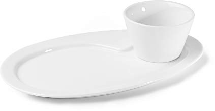 Holst Porzellan TB 009 SET 2 MP Porzellan Servierteller/Frühstücksteller mit Schale 0,20 l, Weiß | Frühstücksteller, 0,20 l Schale, 2-teiliges Set