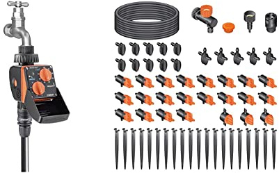 Claber 8423 Aquauno Select & 90764 Drip 20 Vasi Kit Rainjet Goccia, Nero/Arancio