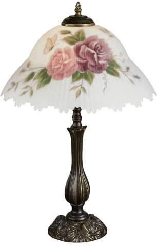 Touch of Class Brinley Floral Table Lamp - Bronze - Old Fashioned Desk Lamp for Bedroom, Living Room, Office - Painted by Hand Ruffled Glass Lampshade - Victorian Style Aesthetic
