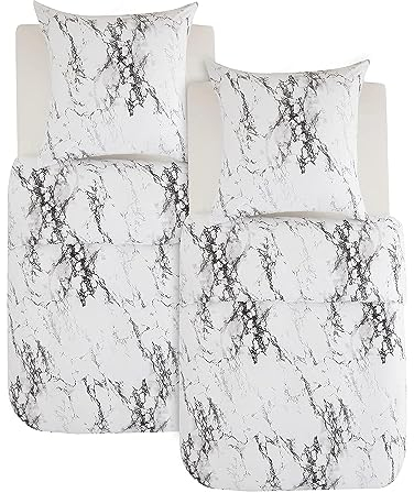 BEDSURE Bettwäsche 135x200 4teilig Bettbezug - Bettwäsche-Sets 135 x 200 cm 2er Set mit 2 Kissenbezüge 80x80cm, Weich Wendebettwäsche Bedding Marmor Weiß Muster mit Reißverschluss