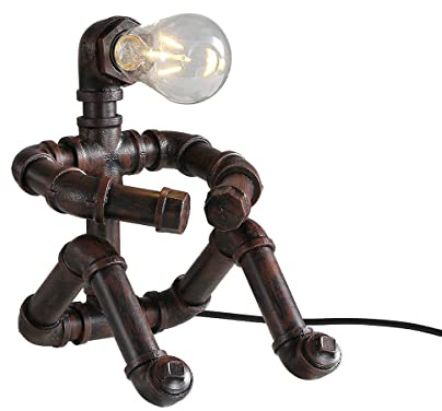 Kaj Hejmo Water Pipe Robot Style Tischlampe- Vintage Industrial Tischlampe-Steampunk Lampe Eisen Retro Nachttischlampe für Vintage Möbel Dekorationen (Rust-Style C)