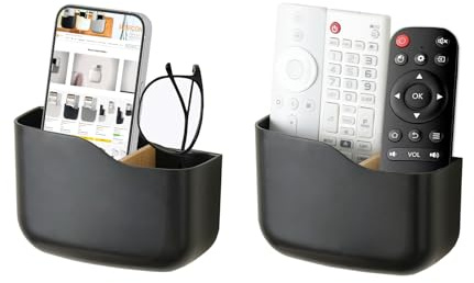 SUNFICON 2 Selbstklebende Fernbedienungshalter, Universal-Halterung für Media-Player, Controller, Wandmontage, Fernbedienung, Organizer, Box, schwarz