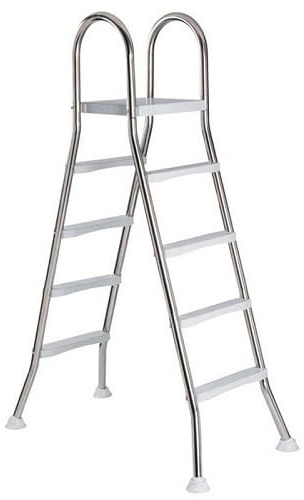 poolomio® Acier Inoxydable avec Main Courante jusqu'à 140 cm | Echelle d'accès avec 4 marches pour piscines Hors-Sol jusqu'à 1,40 m de Hauteur | Accès sûr, Durable, Stable sécurité maximale 150 kg
