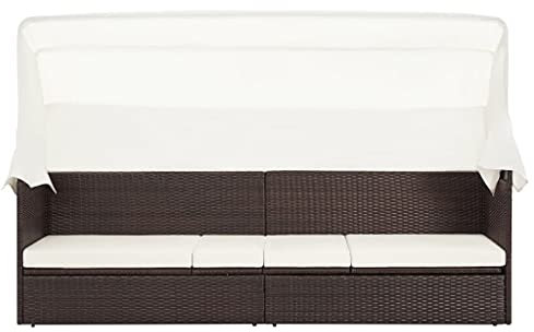 IMIEE Gartensofa mit Sonnendach Sonnenliege Gartenliege Lounge Gartenbank Gartenbett Sofa Gartenmöbel Liege Relaxliege Sofabett Poly Rattan (Braun)