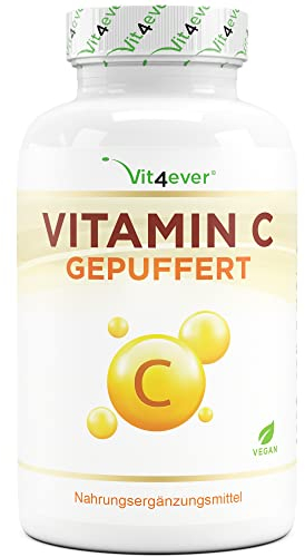 vit4ever Vitamin C gepuffert - 365 Kapseln - Hochdosiert mit 1000mg Vitamin C - Pflanzlich fermentiert (pH-neutral, säurefrei, magenschonend) - Vegan